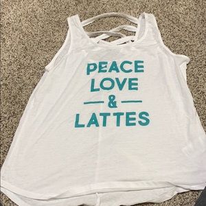 WHITE PEACE LOVE AND LATTES GRAPHIC TANG TOP